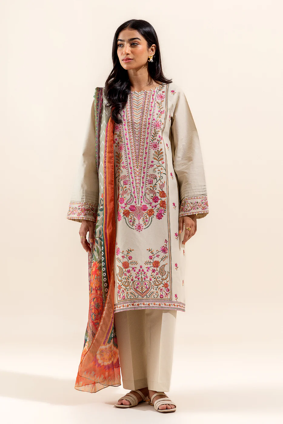 3 PIECE EMBROIDERED LAWN SUIT-CREWEL BLOOM (UNSTITCHED) - Image 2