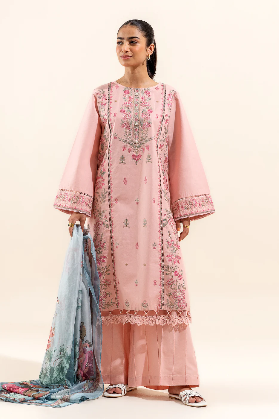 3 PIECE EMBROIDERED LAWN SUIT-PEACHY GLOW (UNSTITCHED) - Image 3
