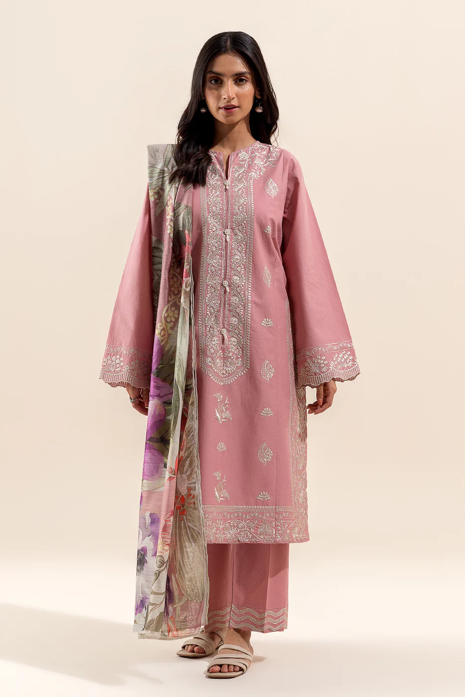 3 PIECE EMBROIDERED LAWN SUIT-CREPE PEARL (UNSTITCHED) - Image 2