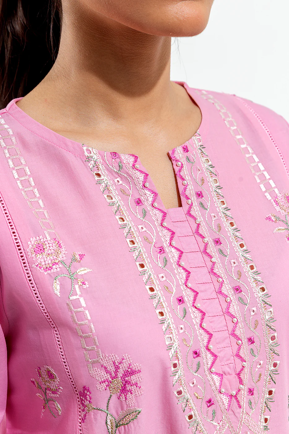 2 PIECE EMBROIDERED COTTON SUIT (PRET) - Image 3