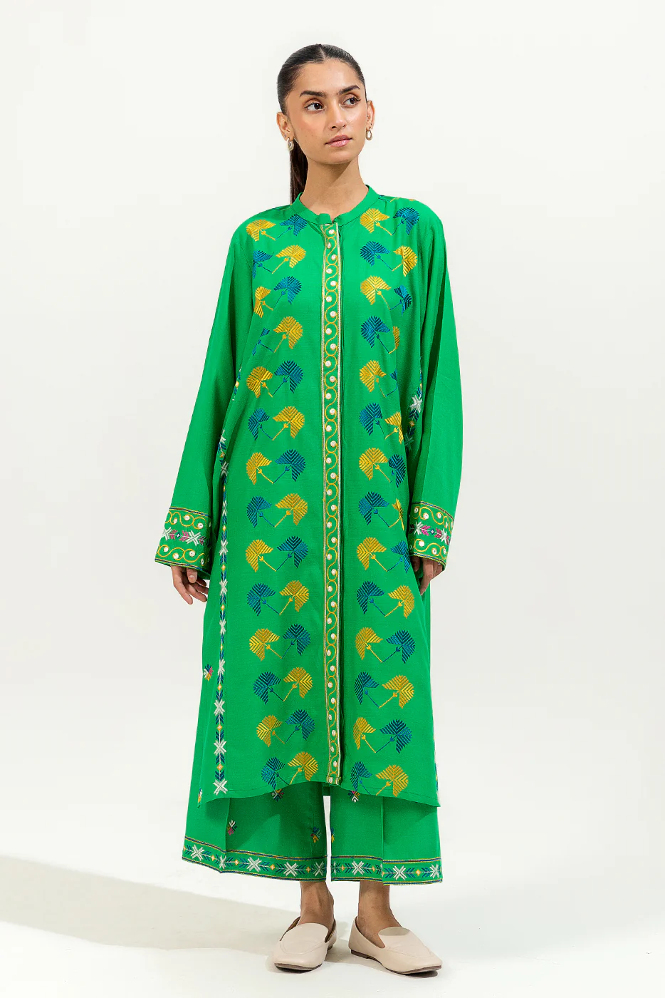 2 PIECE EMBROIDERED VISCOSE SUIT (PRET) - Image 2