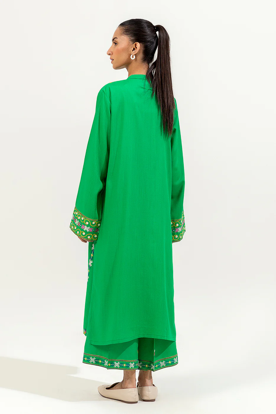 2 PIECE EMBROIDERED VISCOSE SUIT (PRET) - Image 3