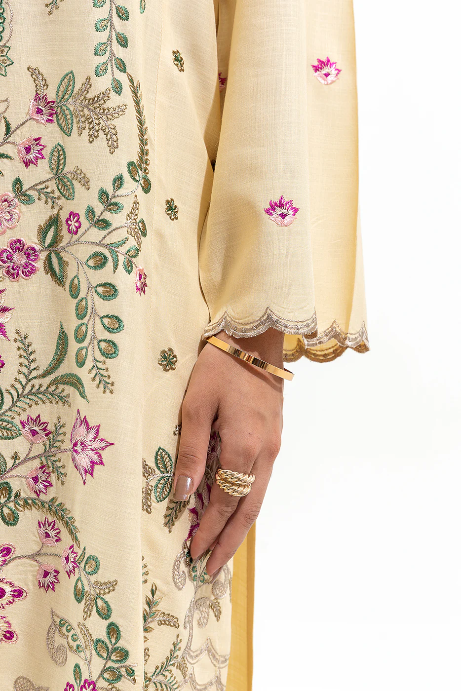 2 PIECE EMBROIDERED VISCOSE SUIT (PRET) - Image 5