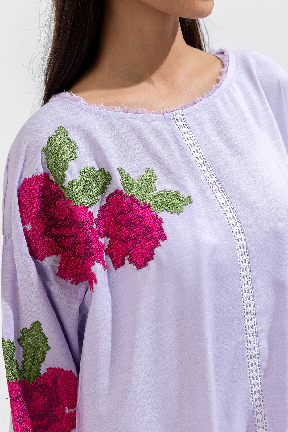2 PIECE EMBROIDERED VISCOSE SUIT (PRET) - Image 3