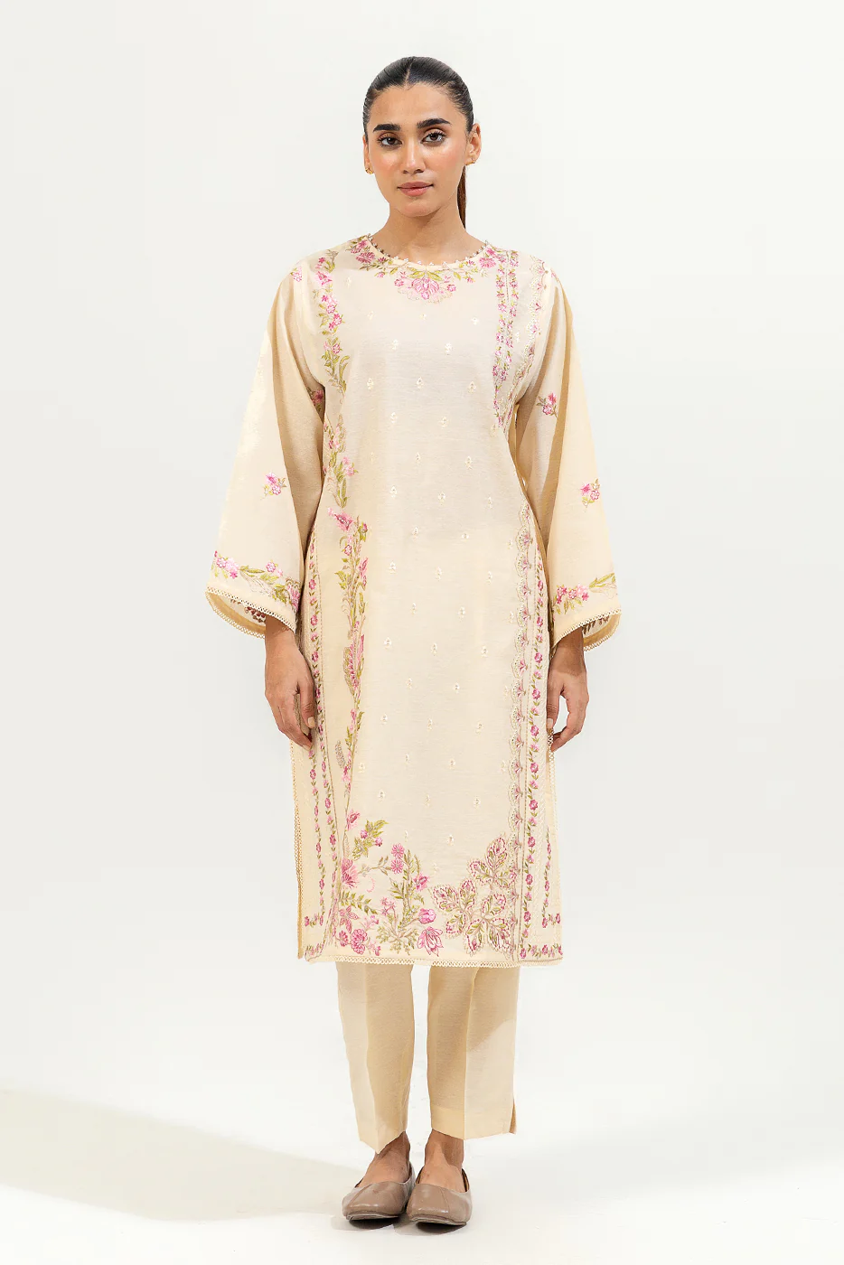 2 PIECE EMBROIDERED FANCY SLUB SUIT (LUXURY-PRET) - Image 2