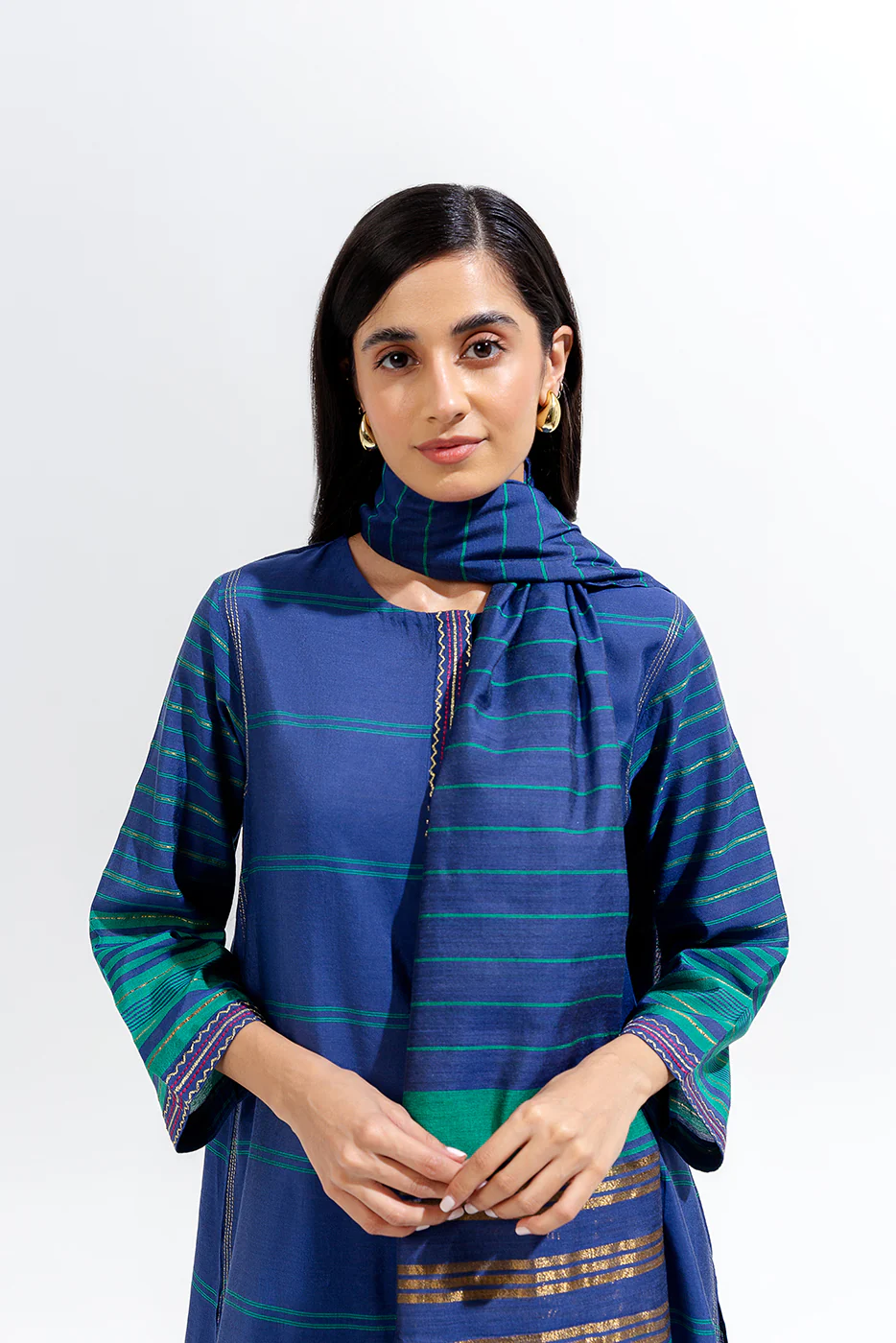 3 PIECE EMBROIDERED YARN DYED SUIT (LUXURY-PRET) - Image 2
