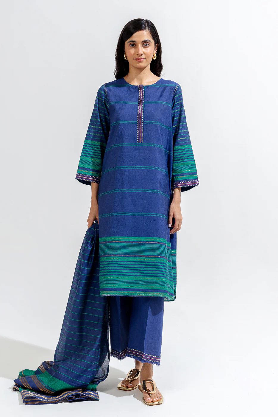 3 PIECE EMBROIDERED YARN DYED SUIT (LUXURY-PRET) - Image 3