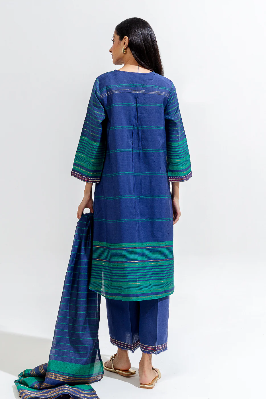 3 PIECE EMBROIDERED YARN DYED SUIT (LUXURY-PRET) - Image 4