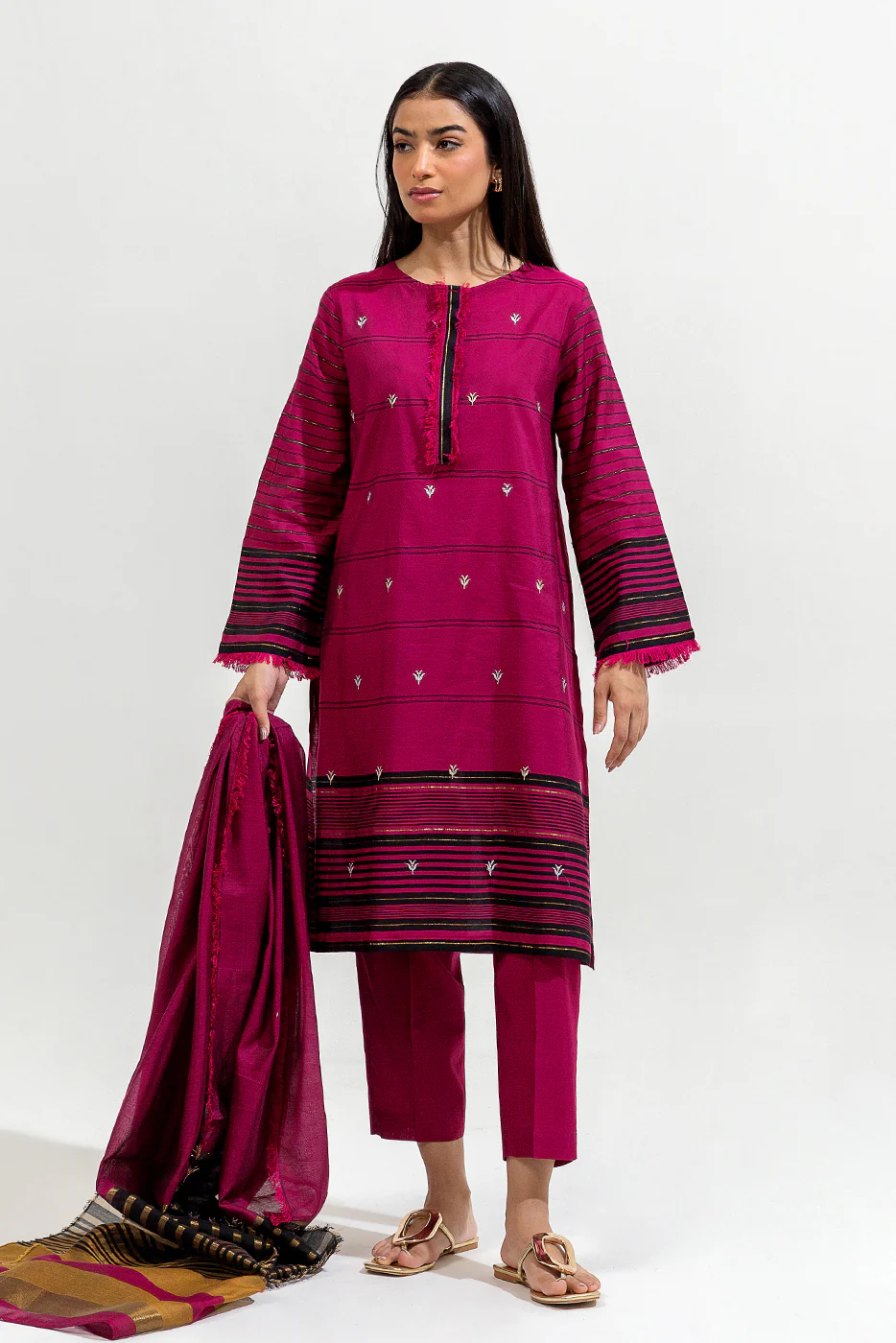3 PIECE EMBROIDERED YARN DYED SUIT (LUXURY-PRET) - Image 6