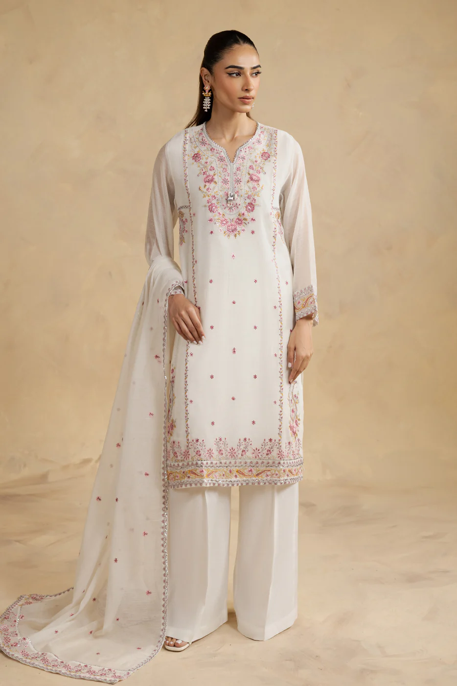 3 PIECE EMBROIDERED KHADDI NET SUIT (LUXURY-PRET) - Image 2