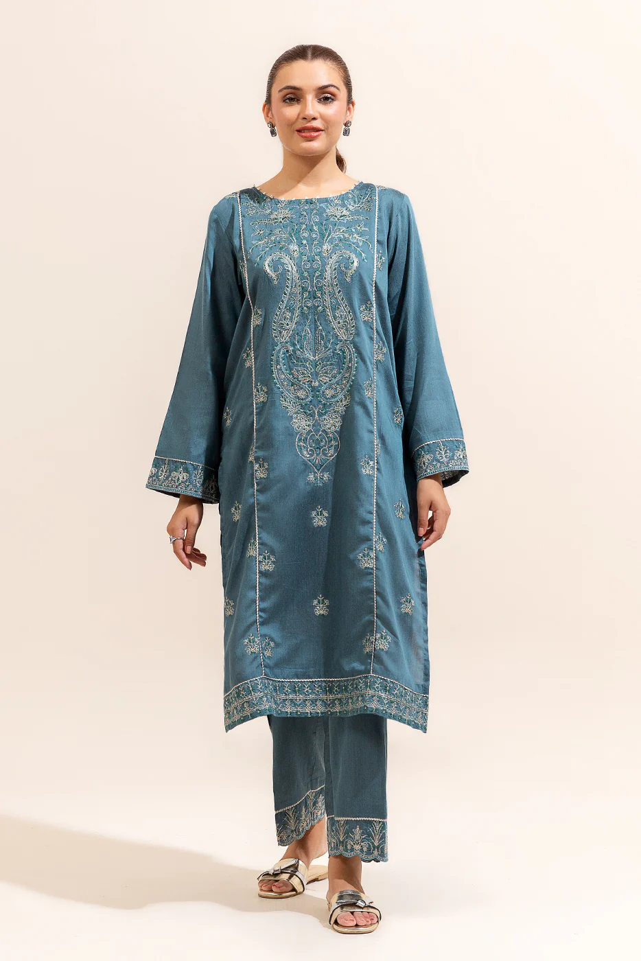 2 PIECE EMBROIDERED TWO TONE SUIT-ETHNIC GRANITE (UNSTITCHED) - Image 2