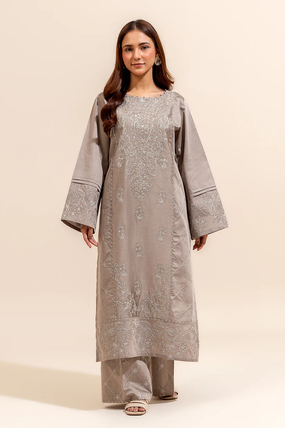 2 PIECE EMBROIDERED TWO TONE SUIT-HARBOR GREY (UNSTITCHED) - Image 2