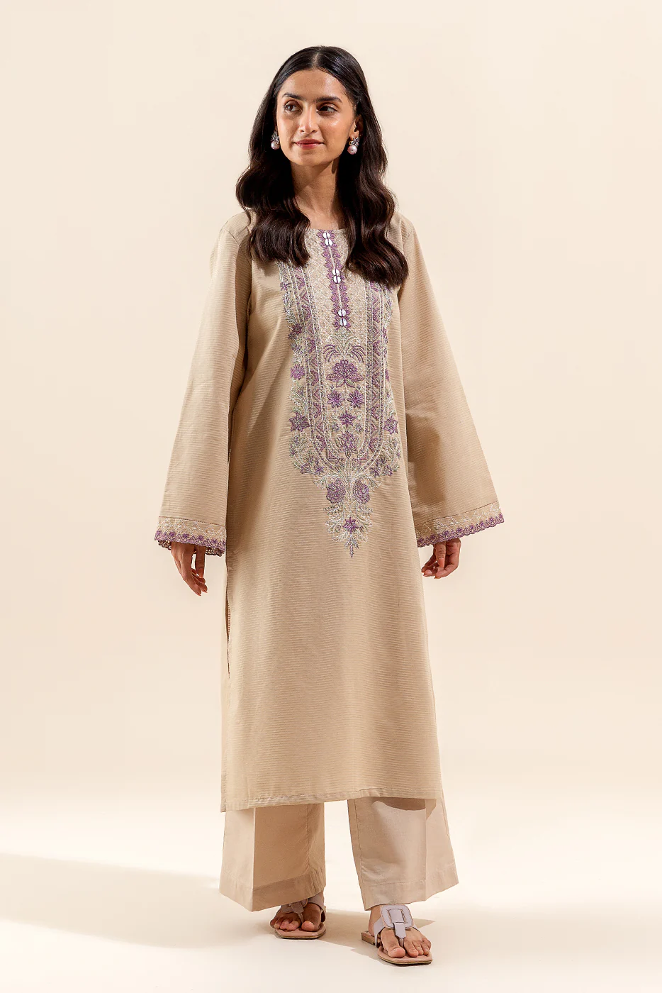 1 PIECE EMBROIDERED DORIA SHIRT-TAUPE SERENITY (UNSTITCHED) - Image 2