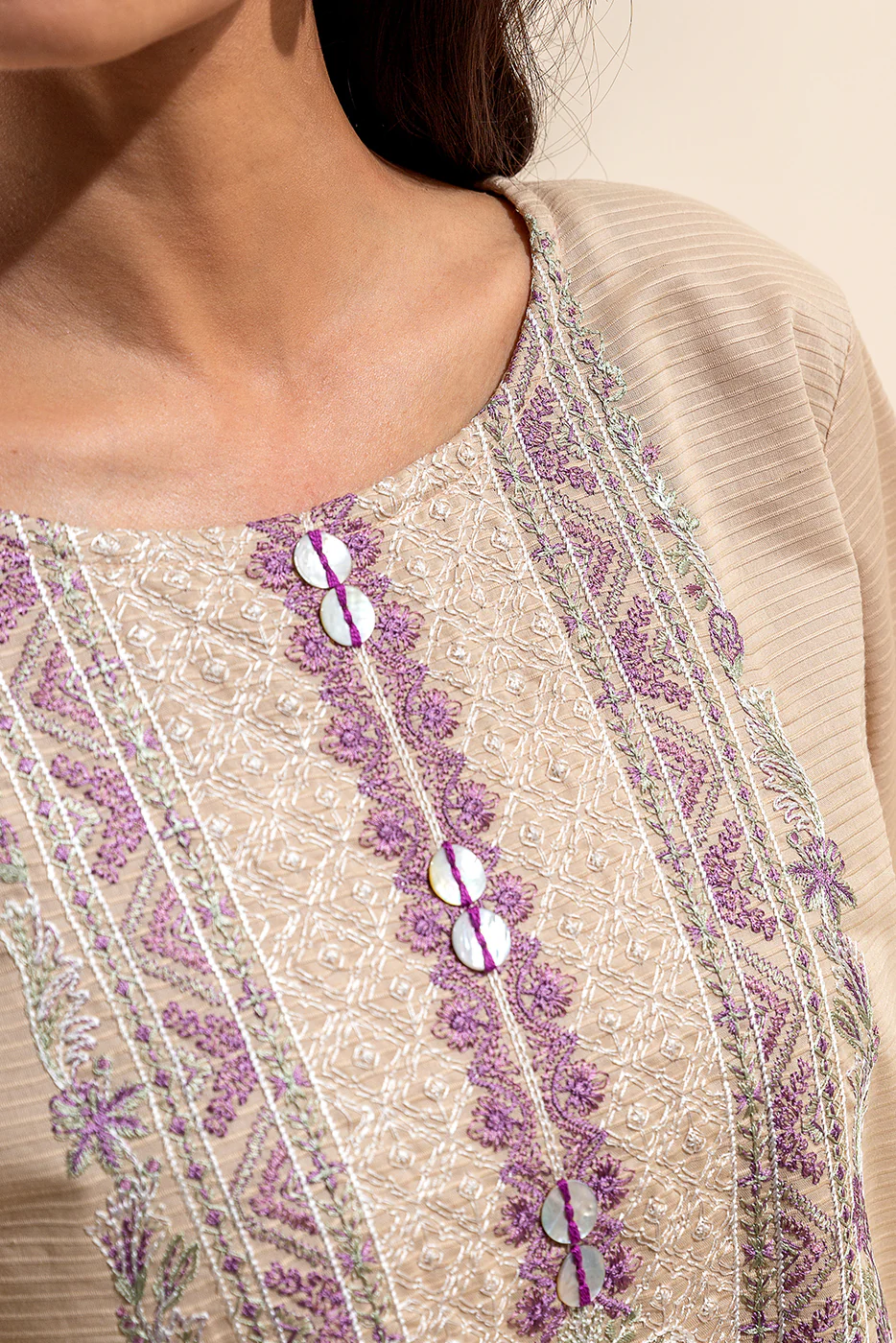 1 PIECE EMBROIDERED DORIA SHIRT-TAUPE SERENITY (UNSTITCHED) - Image 4