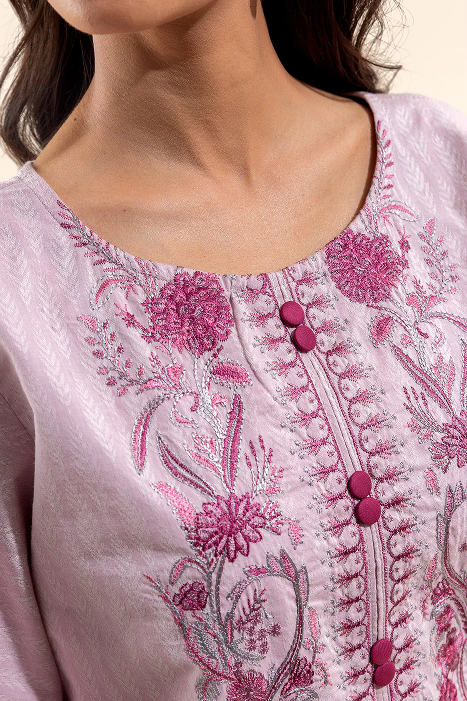 1 PIECE EMBROIDERED JACQUARD SHIRT-PASTEL HAZE (UNSTITCHED) - Image 4