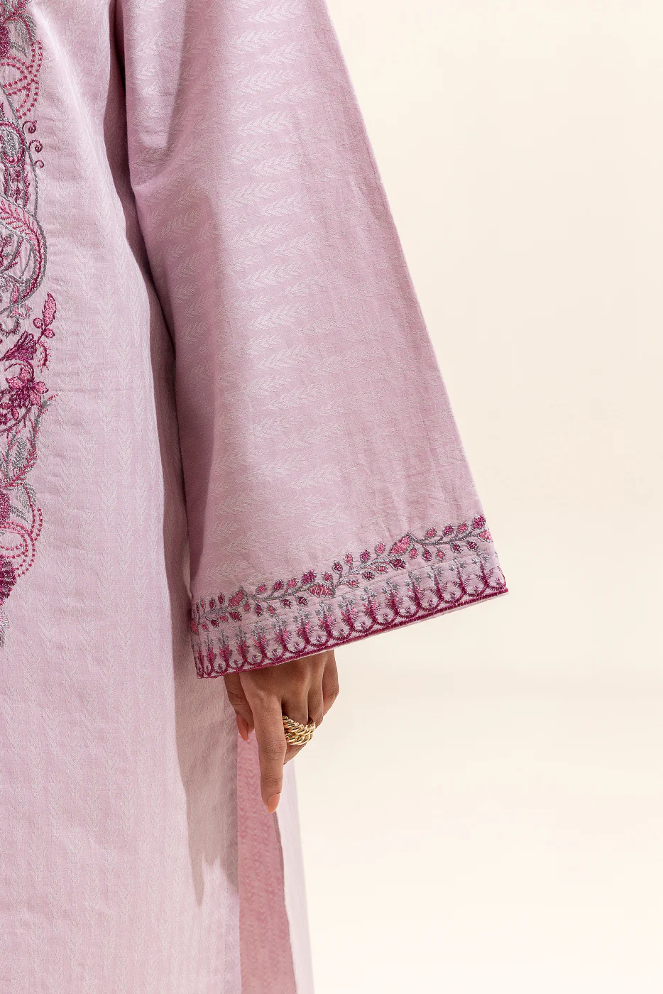 1 PIECE EMBROIDERED JACQUARD SHIRT-PASTEL HAZE (UNSTITCHED) - Image 5