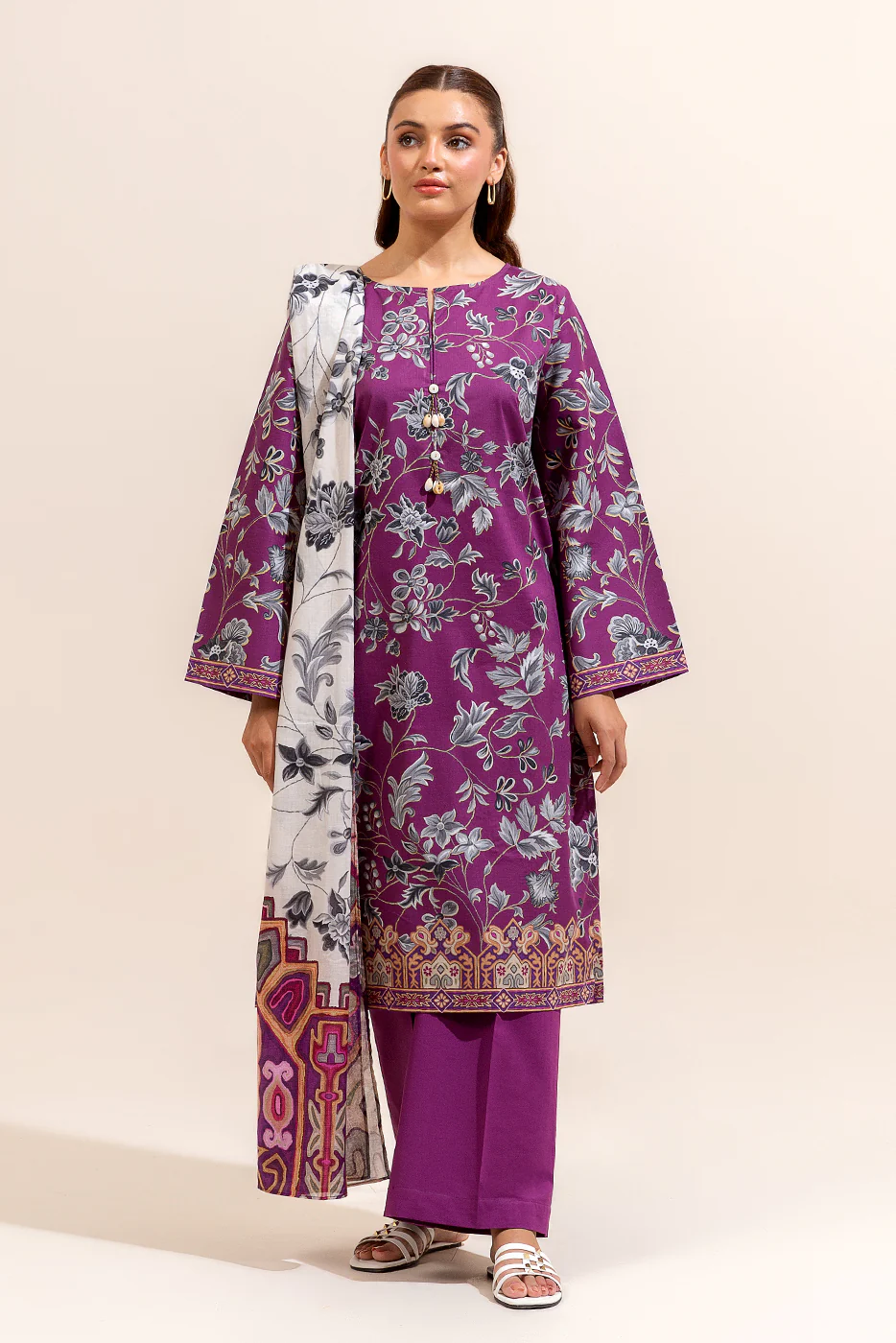 3 PIECE PRINTED LAWN SUIT-MULBERRY ASH (UNSTITCHED) - Image 2