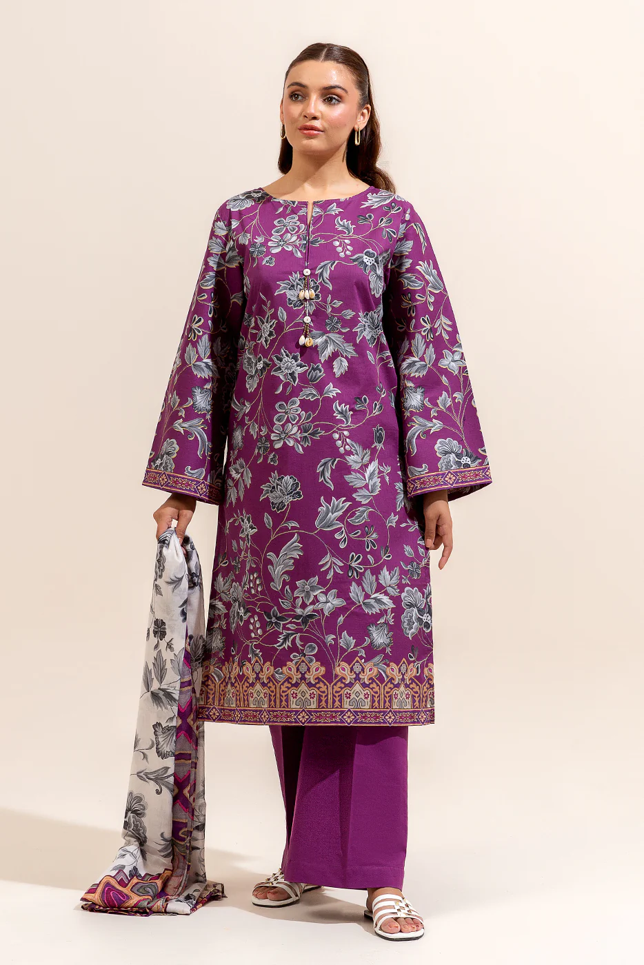 3 PIECE PRINTED LAWN SUIT-MULBERRY ASH (UNSTITCHED) - Image 3