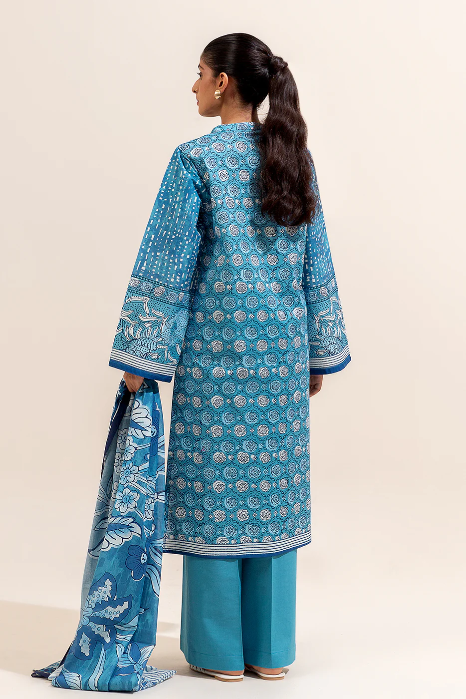 3 PIECE PRINTED LAWN SUIT-TEAL SERENE (UNSTITCHED) - Image 4