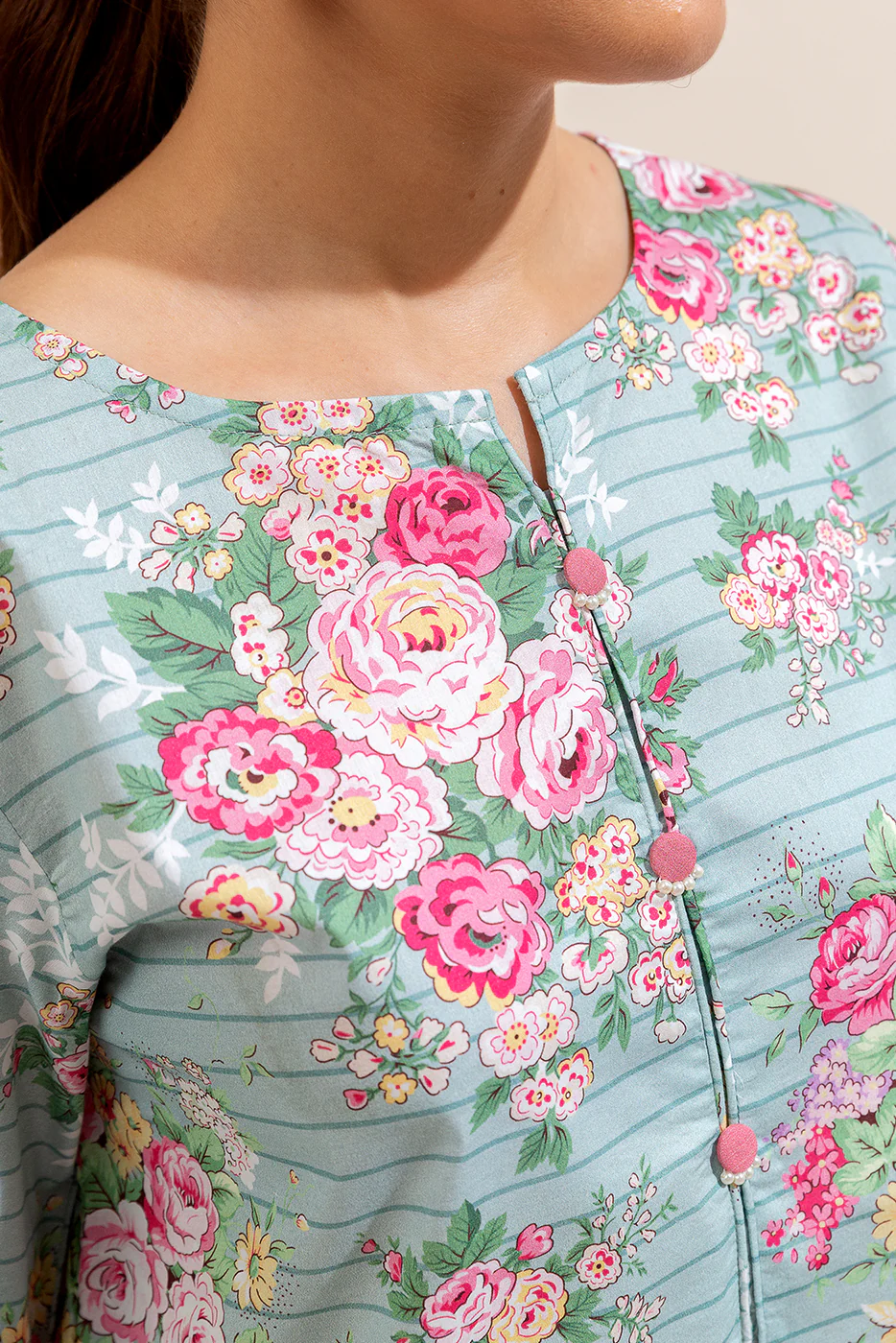 3 PIECE PRINTED LAWN SUIT-CYAN FLORA (UNSTITCHED) - Image 5