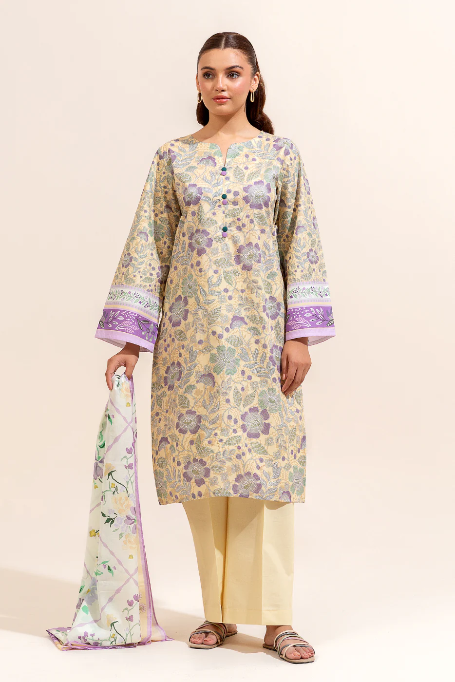 3 PIECE PRINTED LAWN SUIT-SUBTLE CANARY (UNSTITCHED) - Image 3
