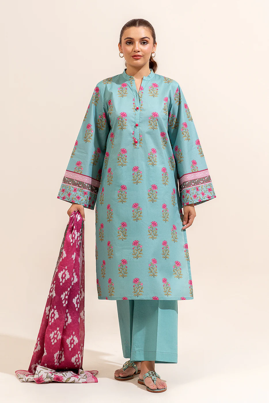 3 PIECE PRINTED LAWN SUIT-MINTY MEADOW (UNSTITCHED) - Image 3