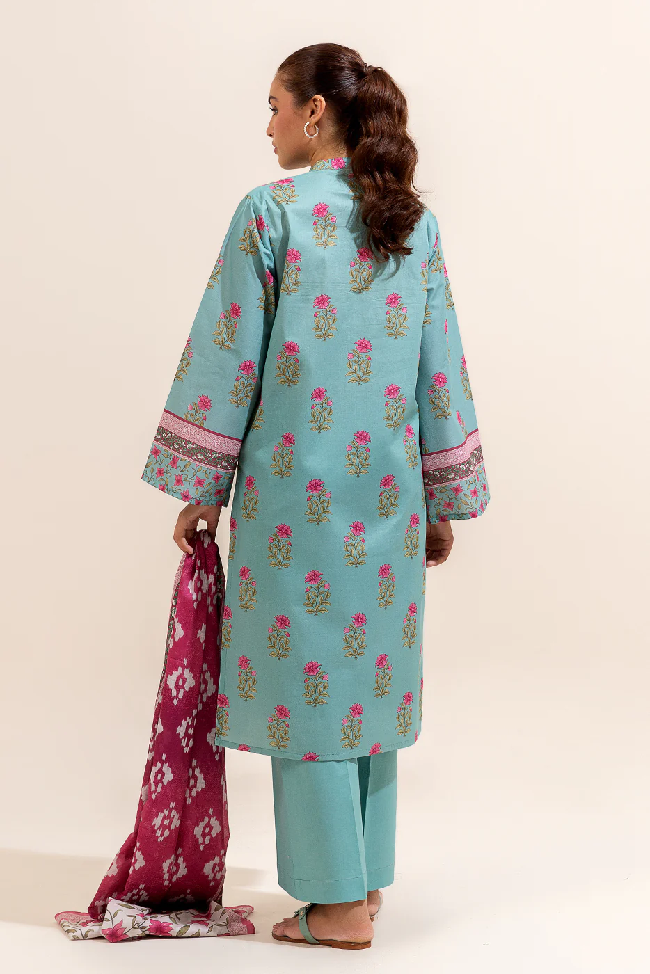 3 PIECE PRINTED LAWN SUIT-MINTY MEADOW (UNSTITCHED) - Image 4