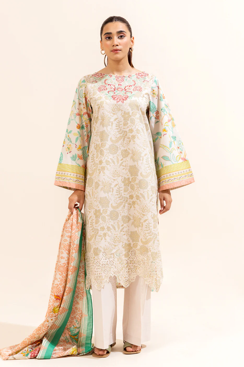 3 PIECE EMBROIDERED LAWN SUIT-BEIGE TAPESTRY (UNSTITCHED) - Image 5