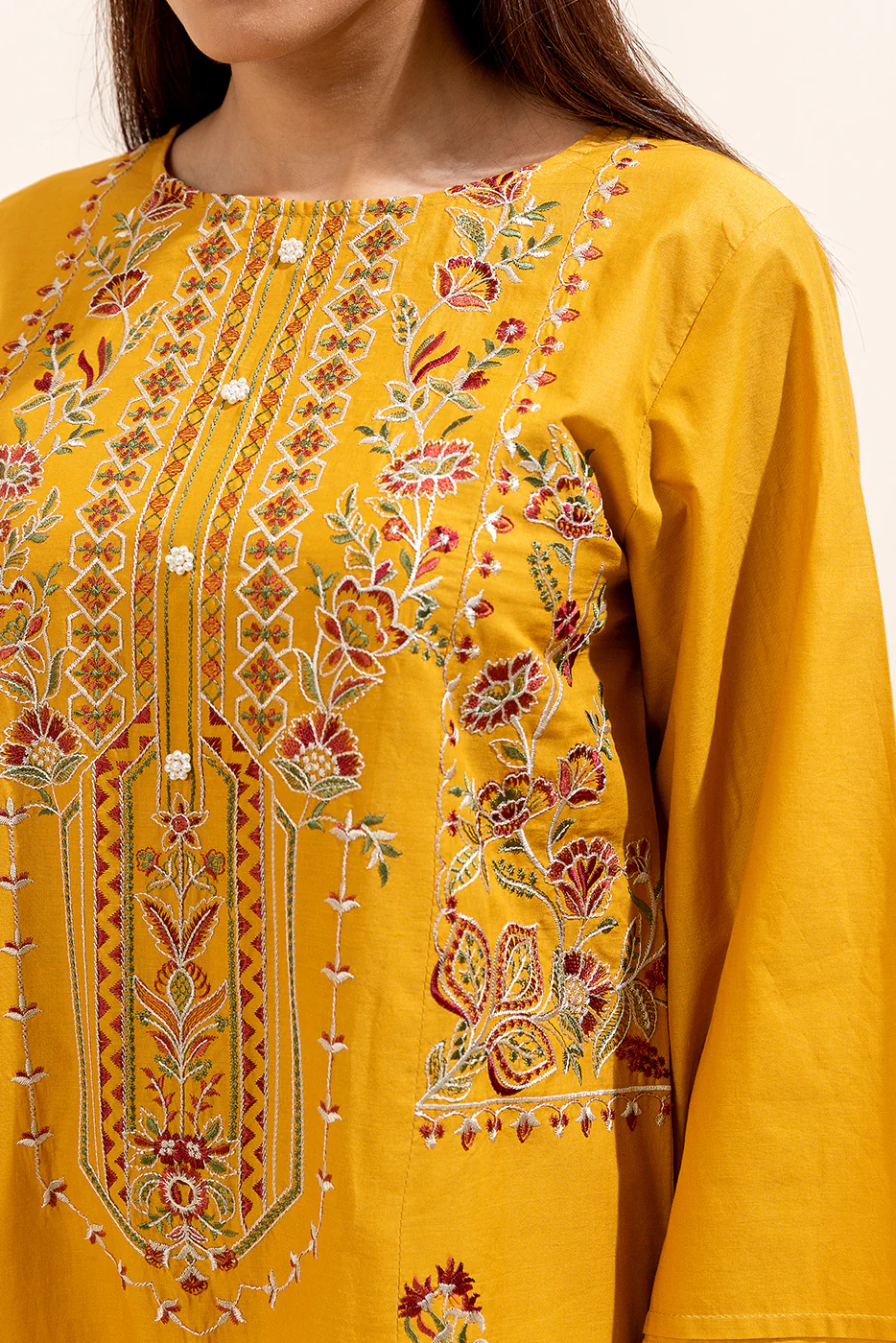 3 PIECE EMBROIDERED LAWN SUIT-VERDANT YELLOW (UNSTITCHED) - Image 3