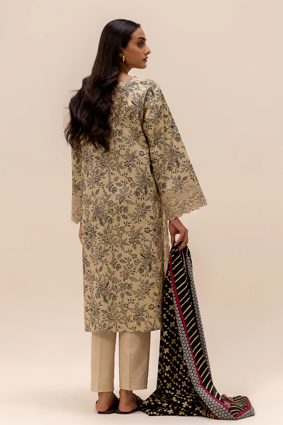 3 PIECE EMBROIDERED LAWN SUIT-BEIGE WHISPER (UNSTITCHED) - Image 4