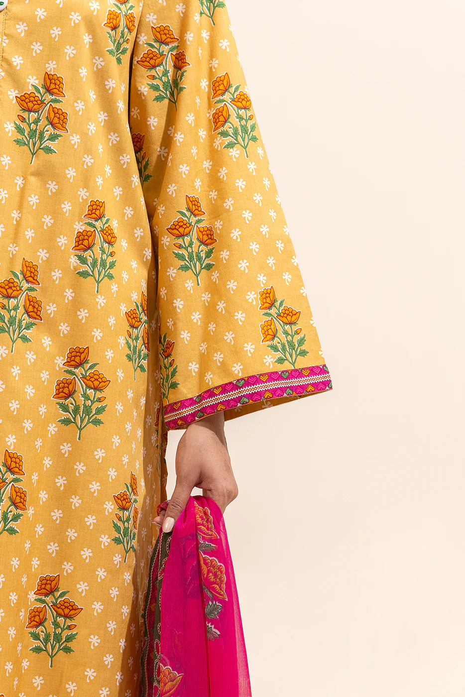 2 PIECE PRINTED LAWN SUIT-MUSTARD VINES (UNSTITCHED) - Image 6