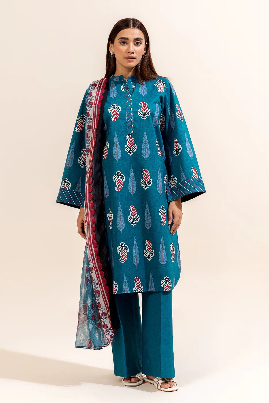 2 PIECE PRINTED LAWN SUIT-DEEP FLAIR (UNSTITCHED) - Image 4