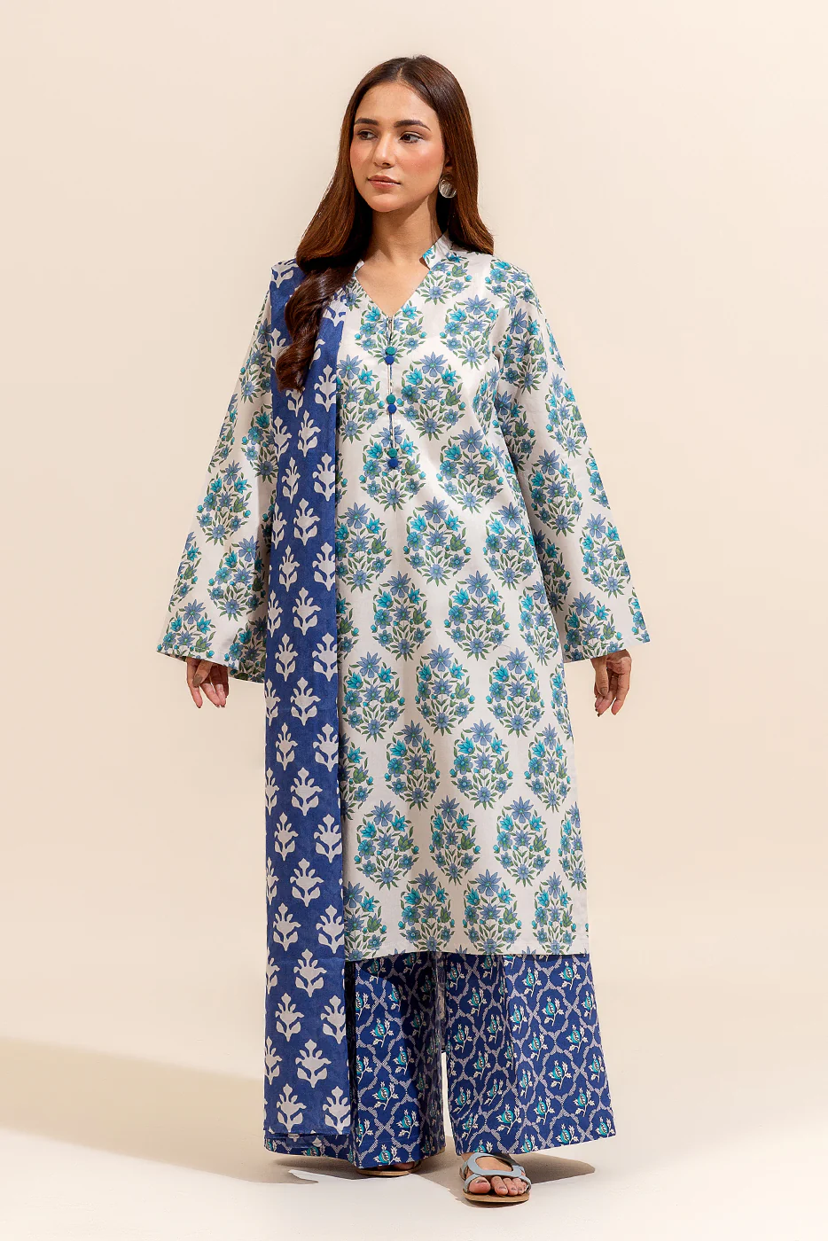 3 PIECE PRINTED LAWN SUIT-ETHNIC AZURE (UNSTITCHED) - Image 2