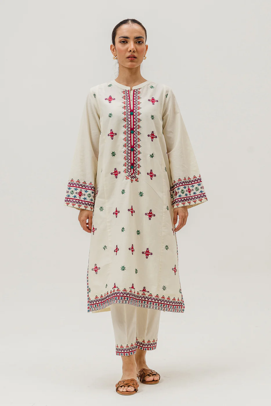 2 PIECE EMBROIDERED CAMBRIC SUIT (PRET) - Image 2