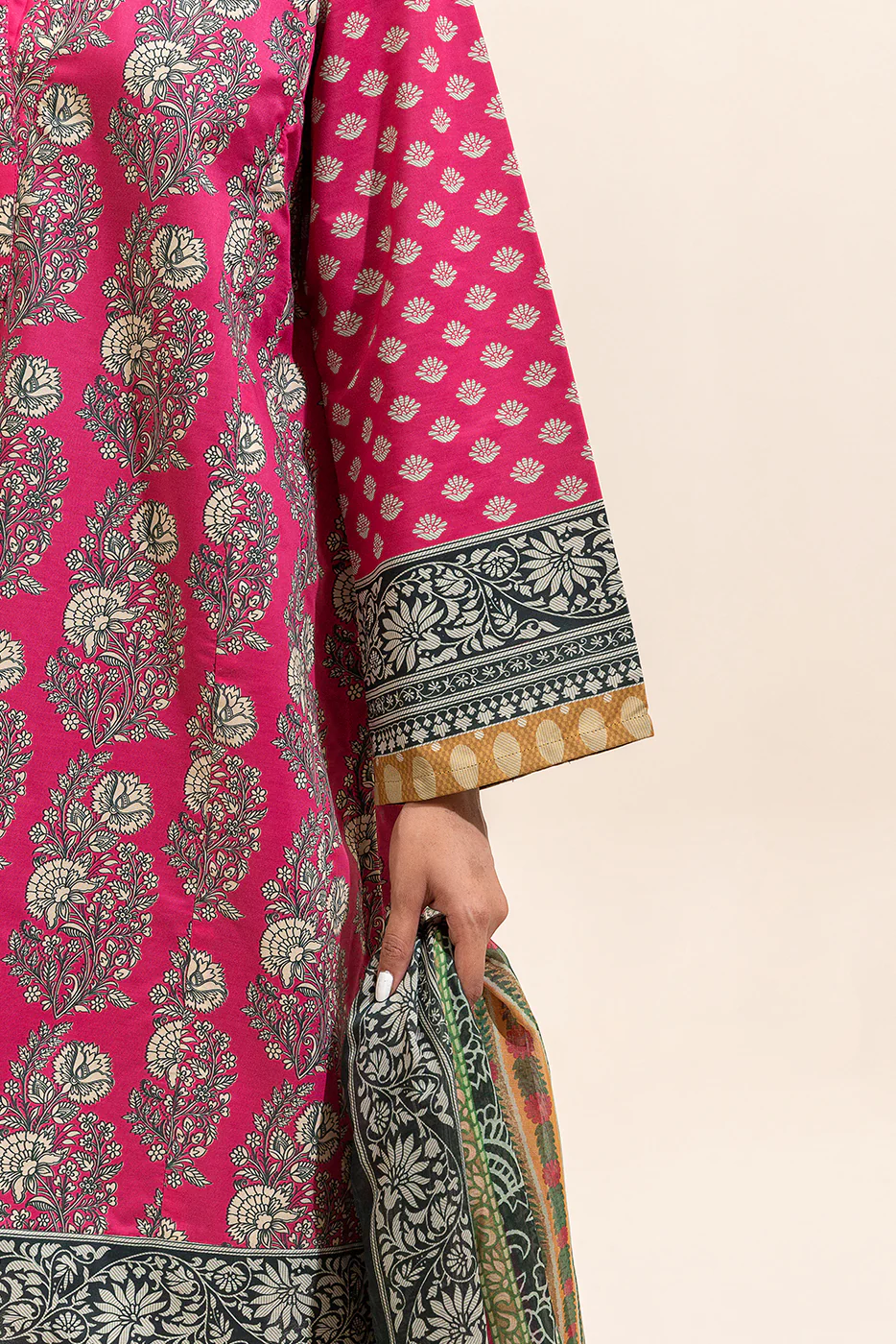 3 PIECE PRINTED LAWN SUIT-CERISE MESH ( UNSTITCHED) - Image 6
