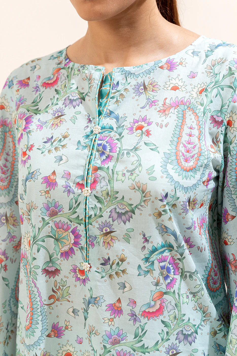 3 PIECE PRINTED LAWN SUIT-POWDER BLUE (UNSTITCHED) - Image 2