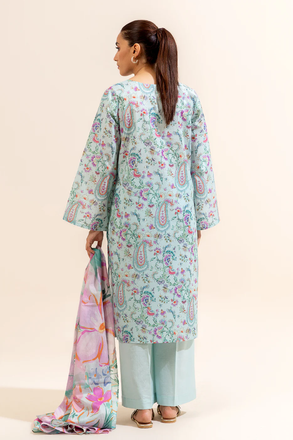 3 PIECE PRINTED LAWN SUIT-POWDER BLUE (UNSTITCHED) - Image 6