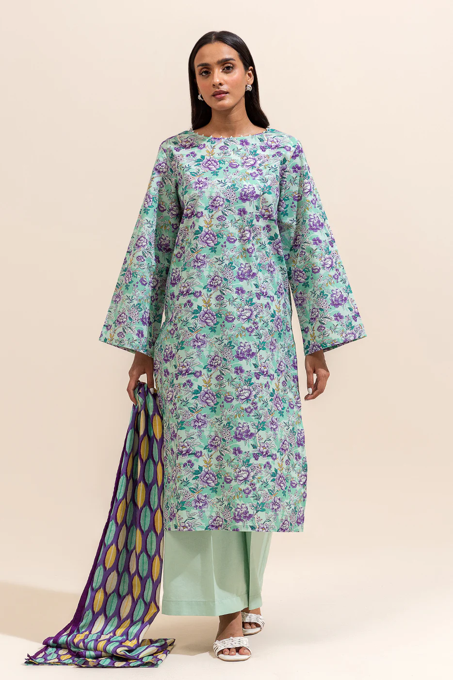 3 PIECE PRINTED LAWN SUIT-PALE GARDENIA ( UNSTITCHED) - Image 3