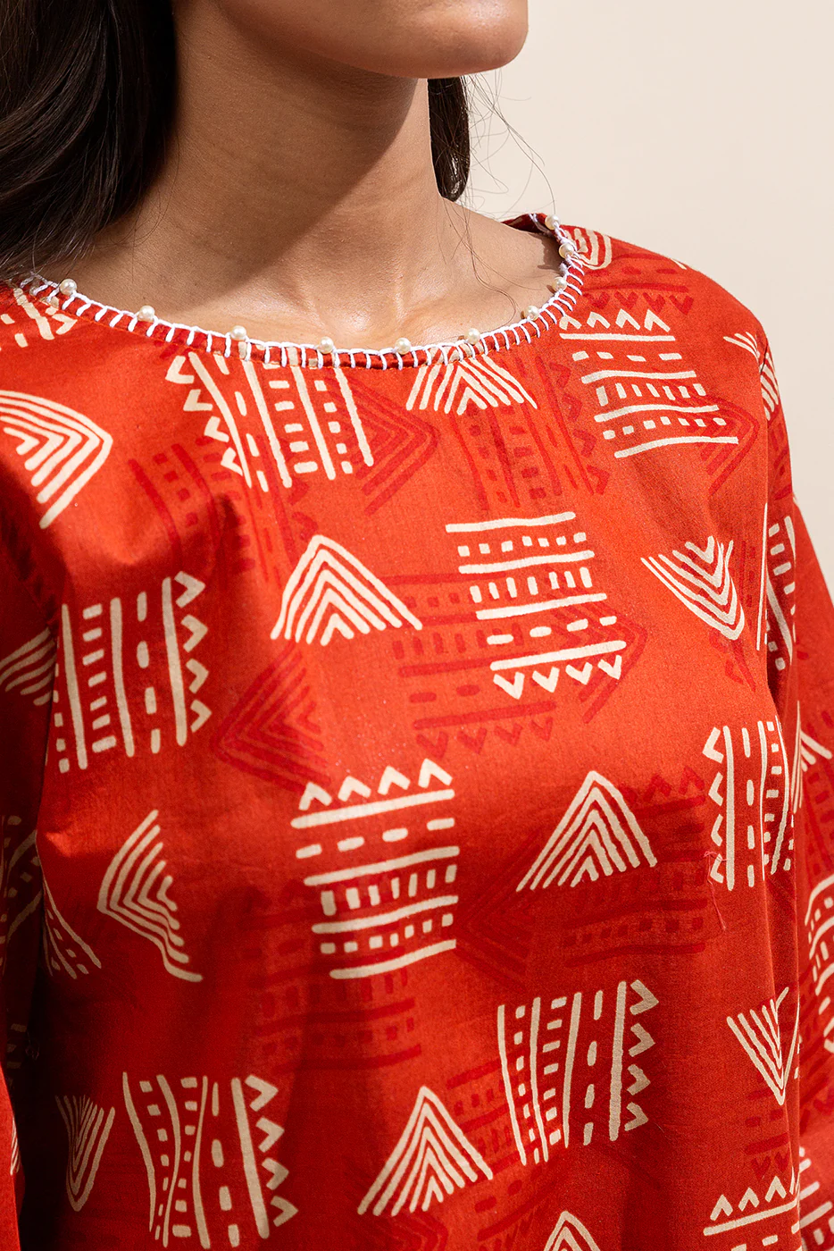 3 PIECE PRINTED LAWN SUIT-SCARLET GRID ( UNSTITCHED) - Image 5