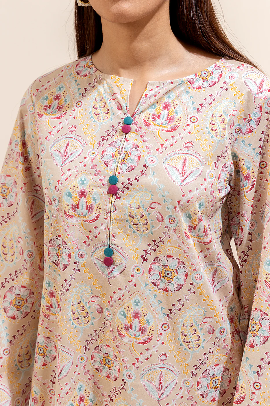 3 PIECE PRINTED LAWN SUIT-IVORY MUSK (UNSTITCHED) - Image 2