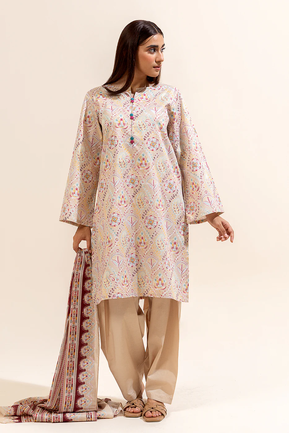 3 PIECE PRINTED LAWN SUIT-IVORY MUSK (UNSTITCHED) - Image 5