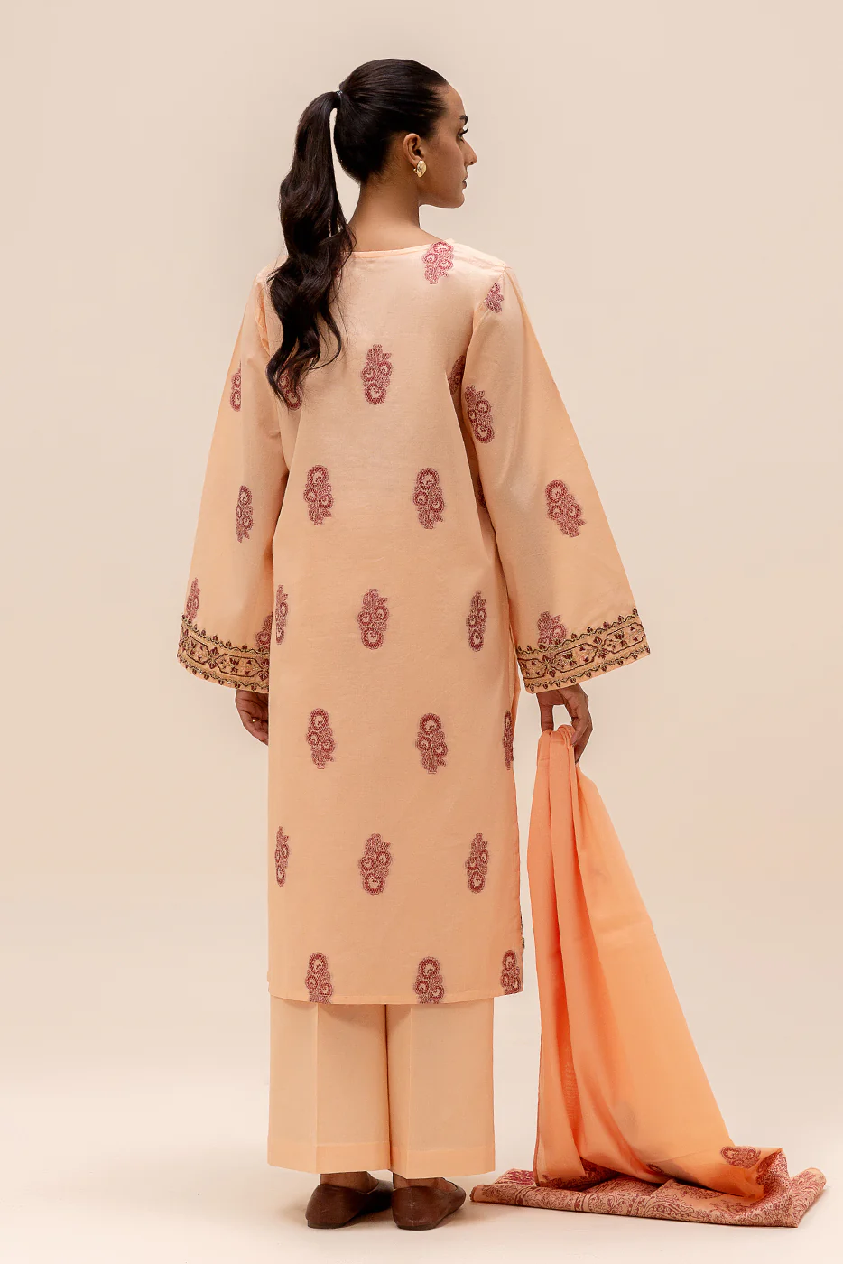 3 PIECE EMBROIDERED JACQUARD SUIT-SALMON BLISS (UNSTITCHED) - Image 5