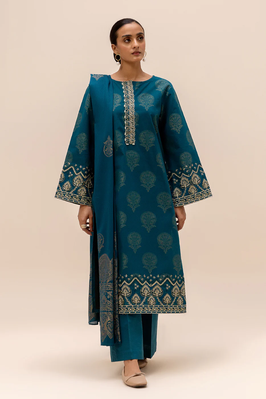 3 PIECE EMBROIDERED JACQUARD SUIT-MIDNIGHT LEAF (UNSTITCHED) - Image 3