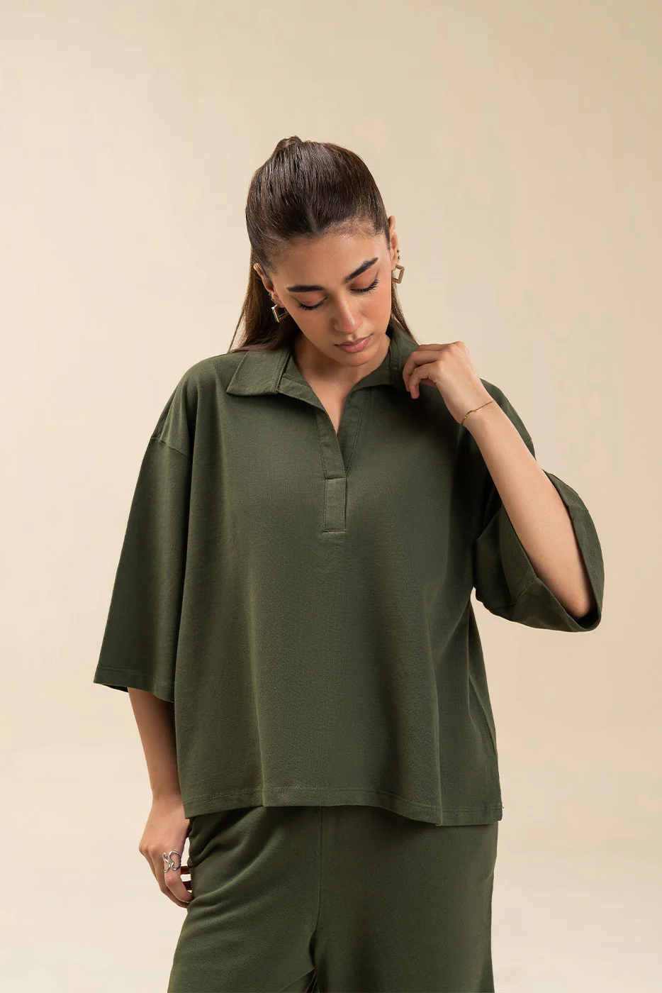 RELAXED FIT COLLARED TOP - Image 2