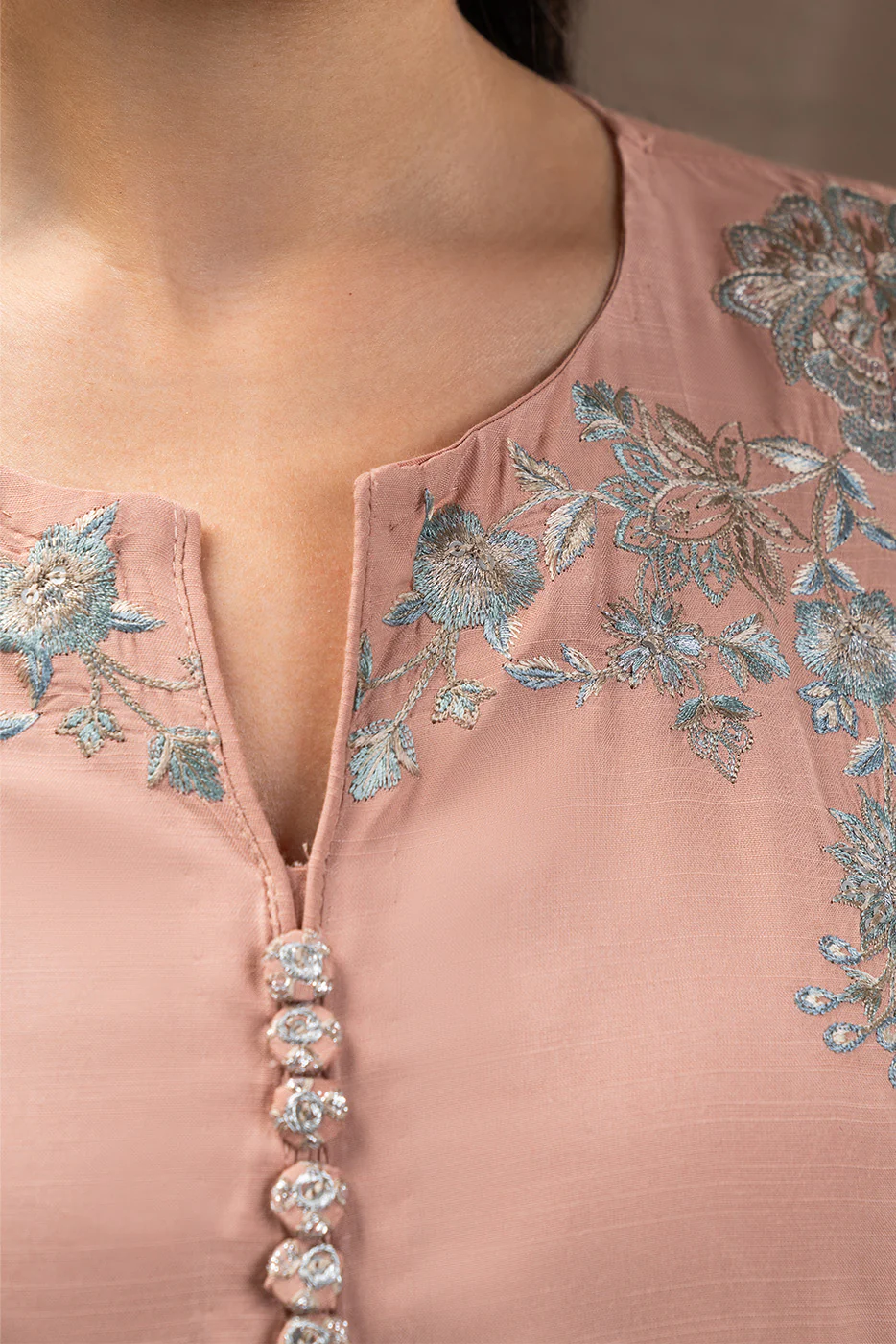 EMBROIDERED RAW SILK SHIRT (LUXURY PRET) - Image 5