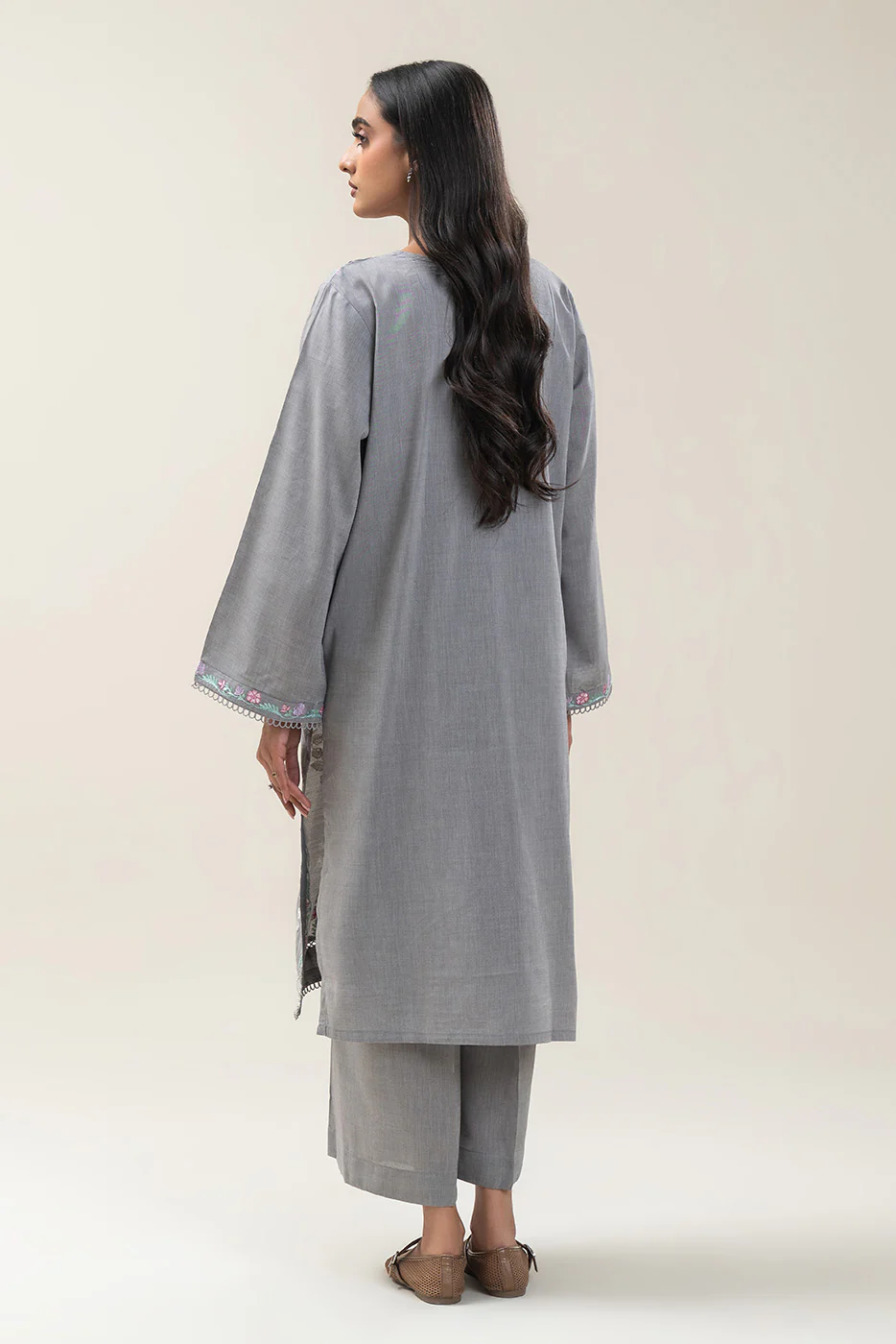 2 PIECE EMBROIDERED CHAMBRAY SUIT (PRET) - Image 3
