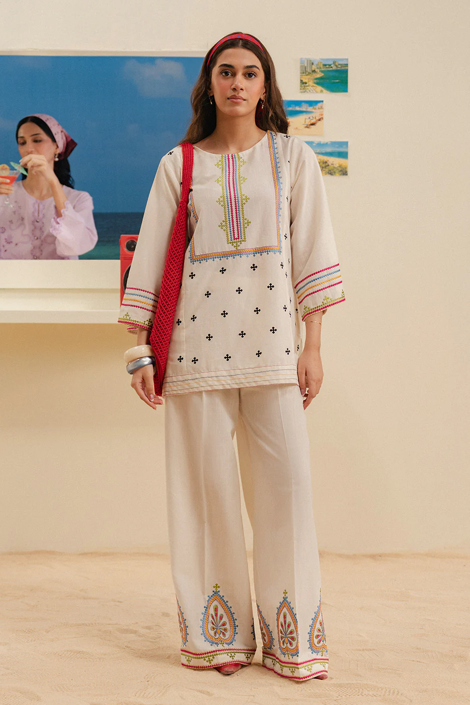 2 PIECE EMBROIDERED SLUB SUIT (FLOW) - Image 2
