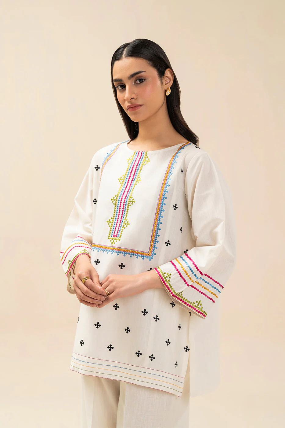 2 PIECE EMBROIDERED SLUB SUIT (FLOW) - Image 4