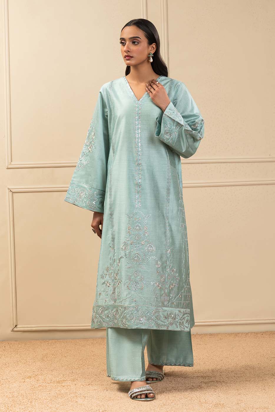 2 PIECE EMBROIDERED TWO TONE SUIT (HIGH CASUAL) - Image 2