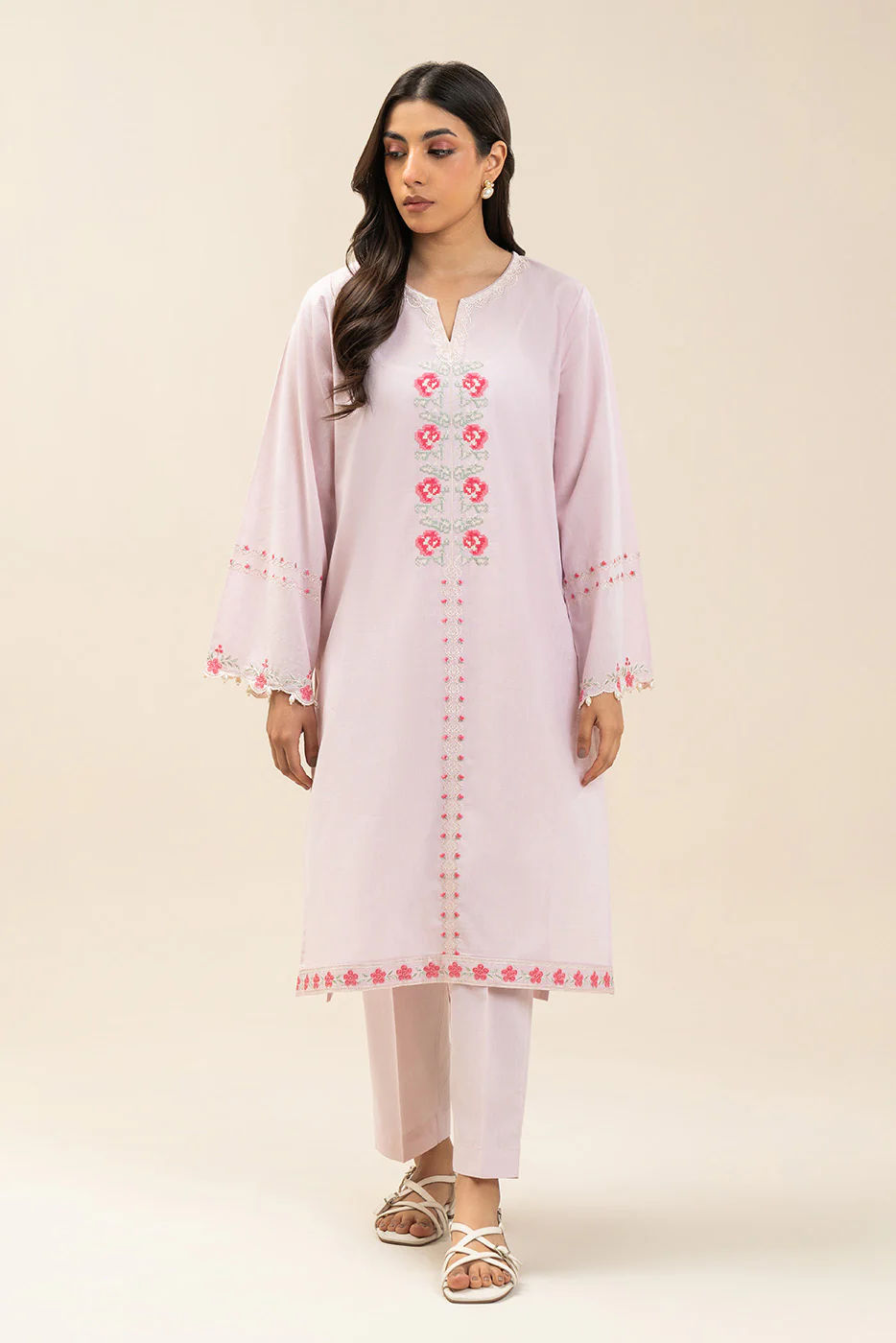 2 PIECE EMBROIDERED CHAMBRAY SUIT (PRET) - Image 2
